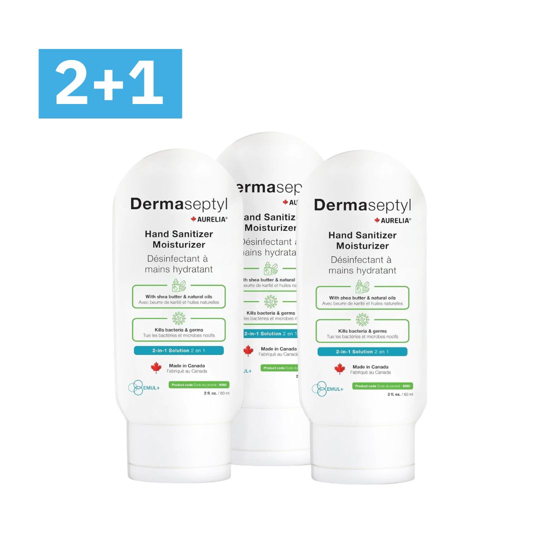 2+1 fre DermaSeptyl Hand Sanitizer 60ml Canada | 63% Alcohol | Kills 99.9% Bacteria buy two get 1 free promotion