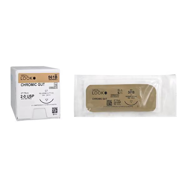 Fil de suture Chromic Gut 561B 2-0, aiguille C7, cercle 27" (12/Paquet)*Commande spéciale*