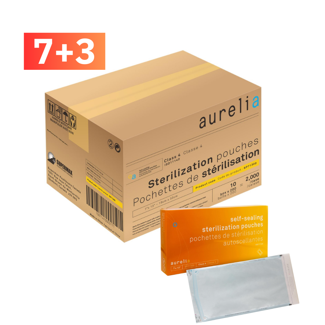 Aurelia Self-Sealing Sterilization Pouches 7″ × 13″ – Class 4 Indicators (Single Box or Full Case)