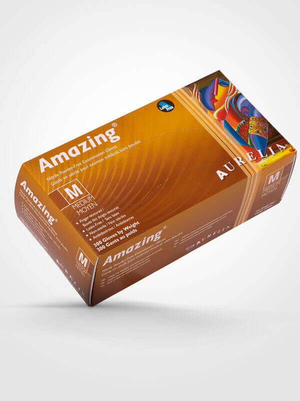 Aurelia Amazing nitrile gloves XS, purple, chemo-tested, 300 count box, textured fingertips.