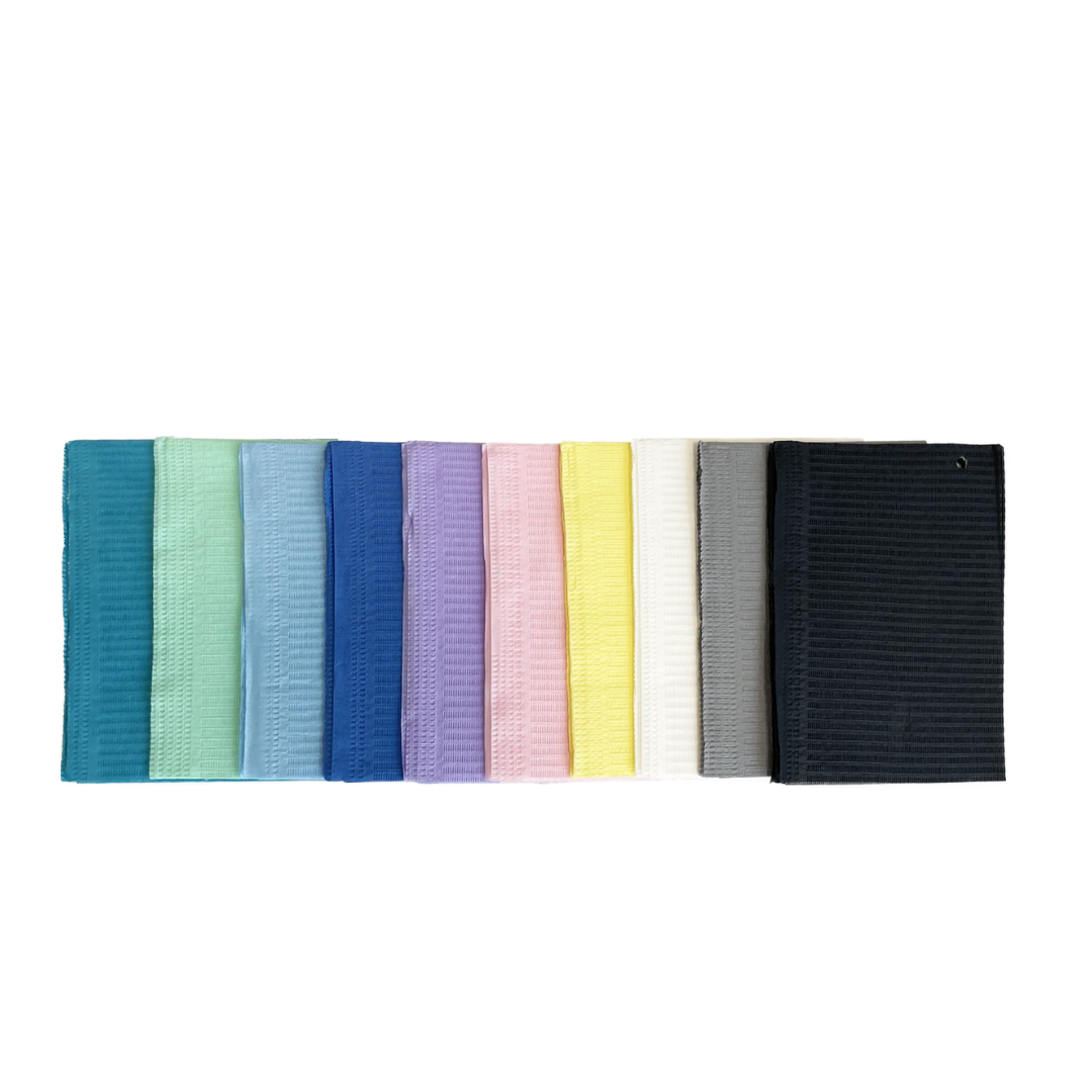 Aurelia, Lavender pink Green dental bibs, 500 per case, eco-sustainable, cellulose-based hygienic 10x50 pack, non-glued cellulose SKU 2002, 2003 2004