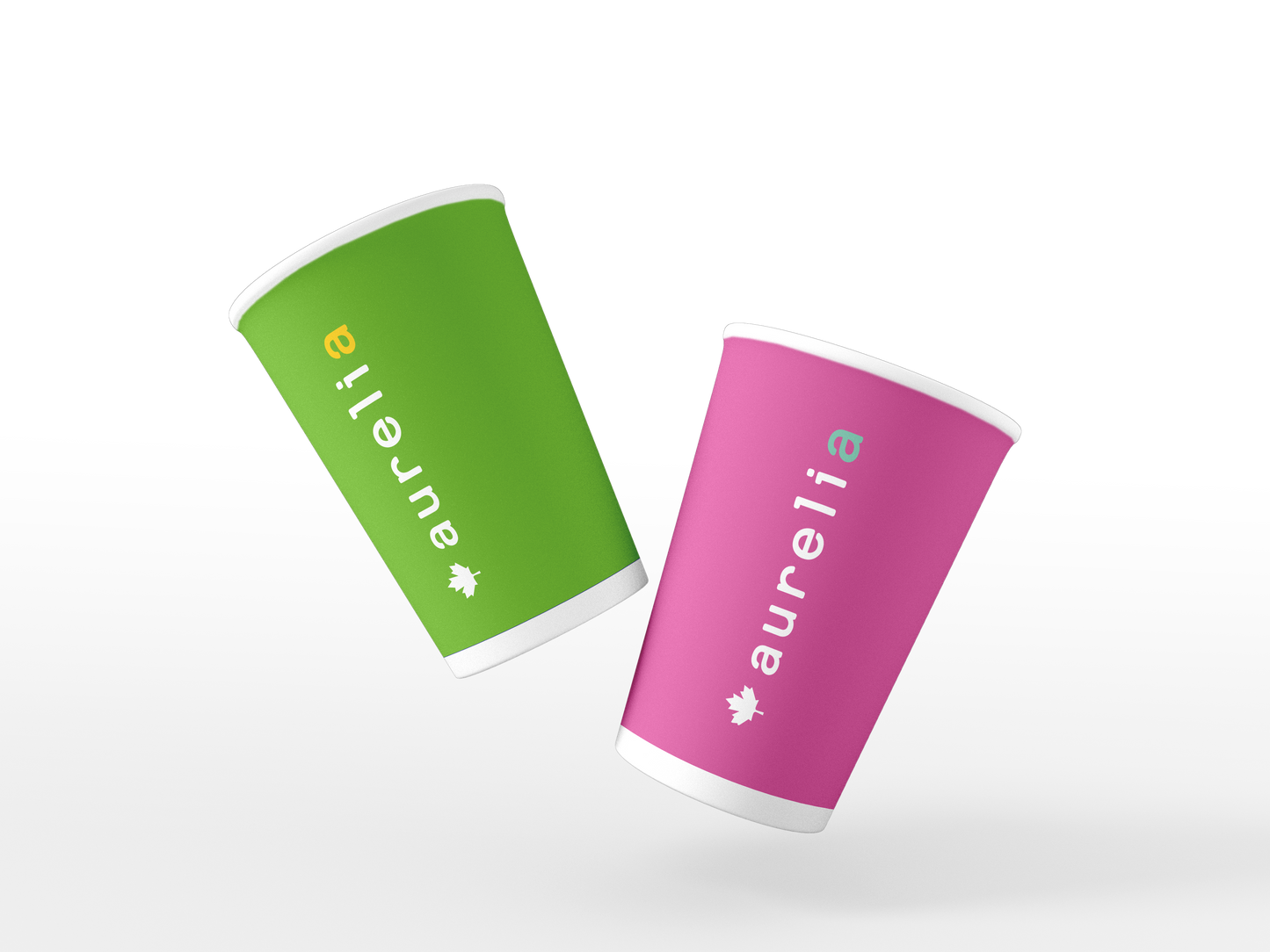 Aurelia biodegradable paper cups in lavender, pink, and green – 5 oz – 1000 per case.