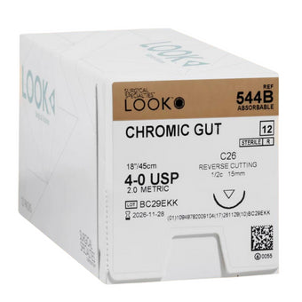 Sutures en Catgut Chromique 544B, 4-0, Longueur 45 cm, Aiguille C26 (12/Paquet)