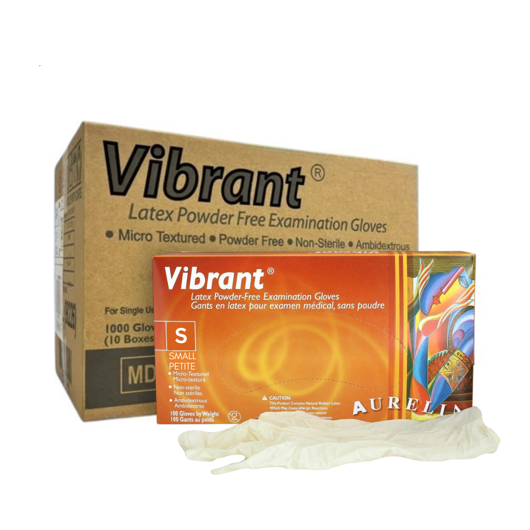 Vibrant latex examination gloves case size small S petite