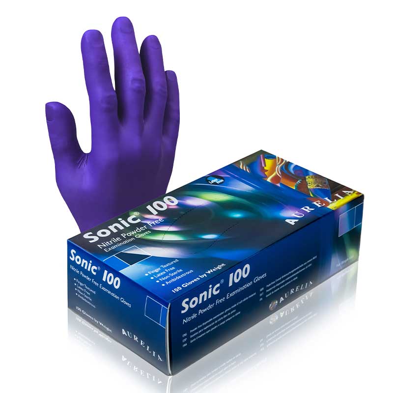 Aurelia Sonic 100 Nitrile Examination Gloves All Sizes | Indigo Blue | Powder-Free | 100/Box