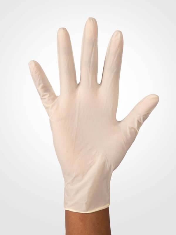 Aurelia Vibrant latex gloves size M, creamy beige, 100 gloves per box, powder-free latex.