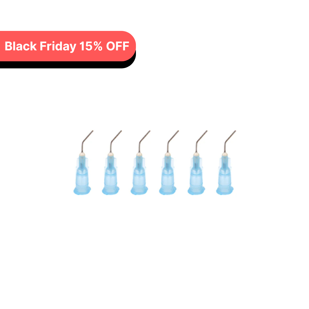 Set of blue medical needles with a Black Friday discount label on a white background Flow Tips- 100/box, 25G Quantity: Bag Of 100
Color: Blue
25G
These single-use tip refills are easy to use and install.