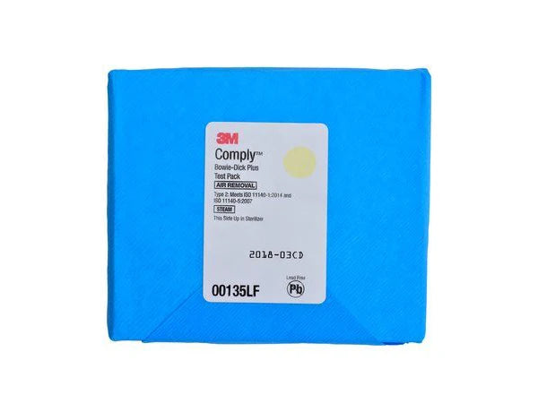 3M Comply 00135LF Bowie-Dick Plus Test Pack with Early Warning Test Sheet for checking air removal in compatible steam sterilizers.