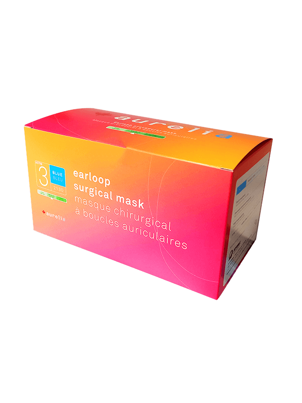 Aurelia Earloop Surgical Masks – Blue – ASTM Level 3 – Made in Canada (50/Box)