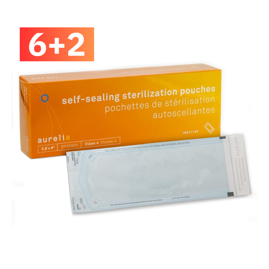 Pochettes de stérilisation auto-scellantes Aurelia 3,5″ × 9″ – Indicateurs de classe 4 (Boîte individuelle ou carton complet)