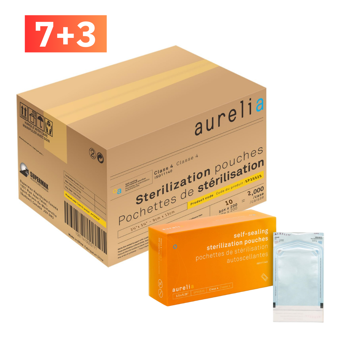 Aurelia 3.5″ × 5.25″ Self-Sealing Sterilization Pouches – Class 4 (Single box or Full Case)
