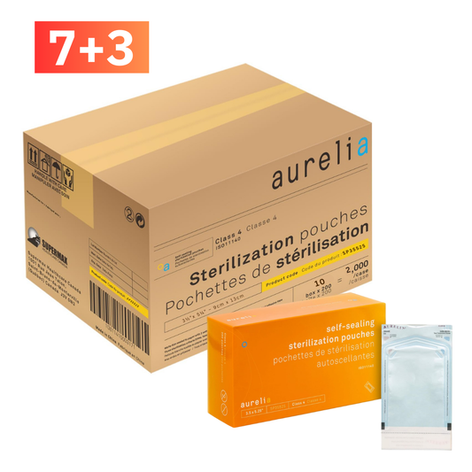 Aurelia Sachets de stérilisation auto-adhésifs 3,5" × 5,25" – Classe 4 (Boîte individuelle ou Carton complet)