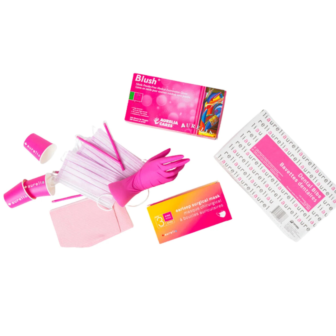 Aurelia Chroma Pink Kit™ | Complete Dental PPE Kit | Blush Nitrile Gloves + Masks + Bibs + More | Canada
