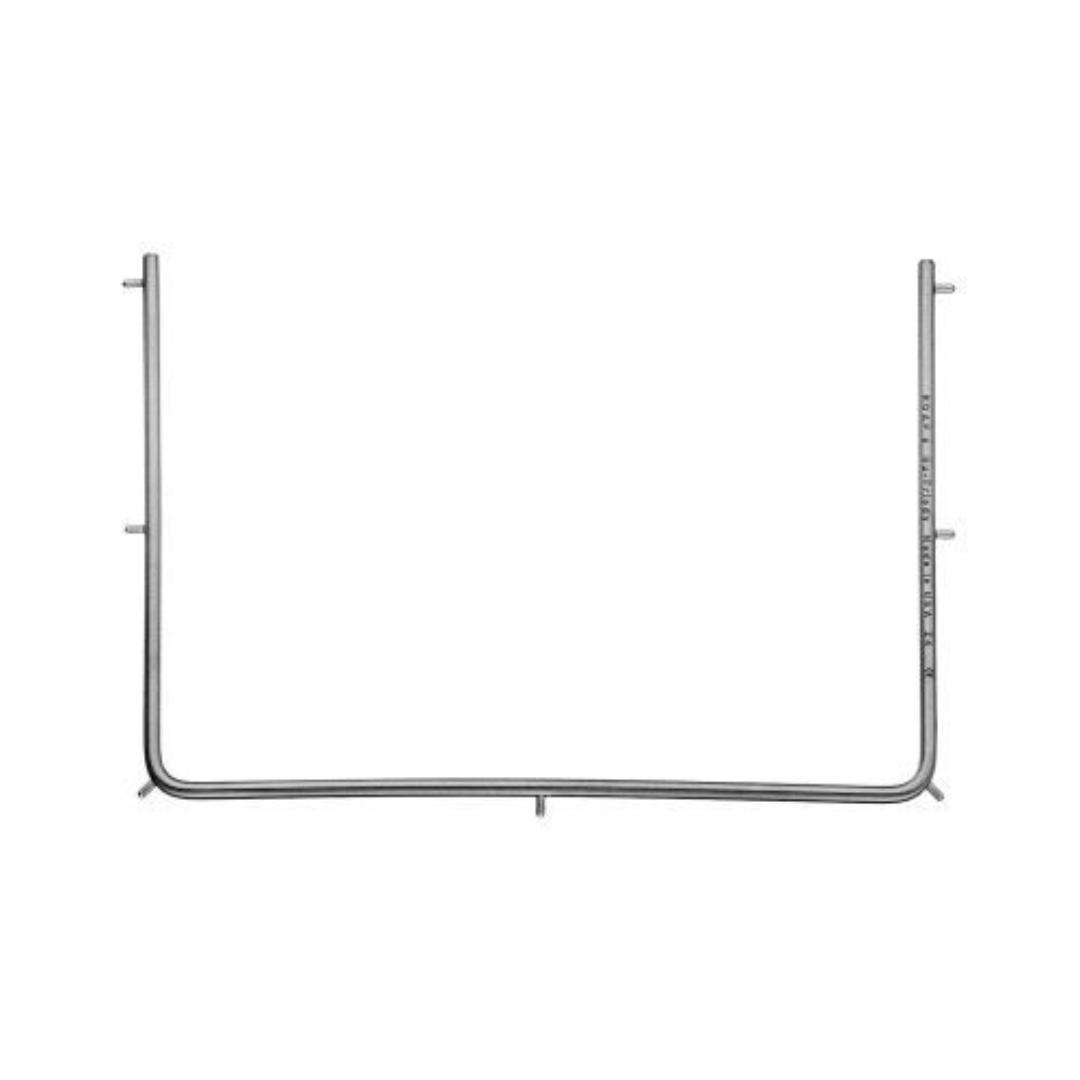 U-shaped stainless steel rubber dam frame, 4 × 4 inches, with retaining points along the sides and base