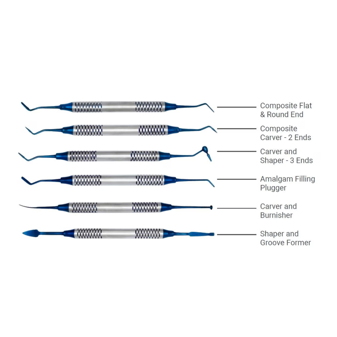 6-piece dental composite instrument kit in pouch