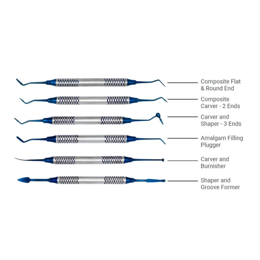 6-piece dental composite instrument kit in pouch