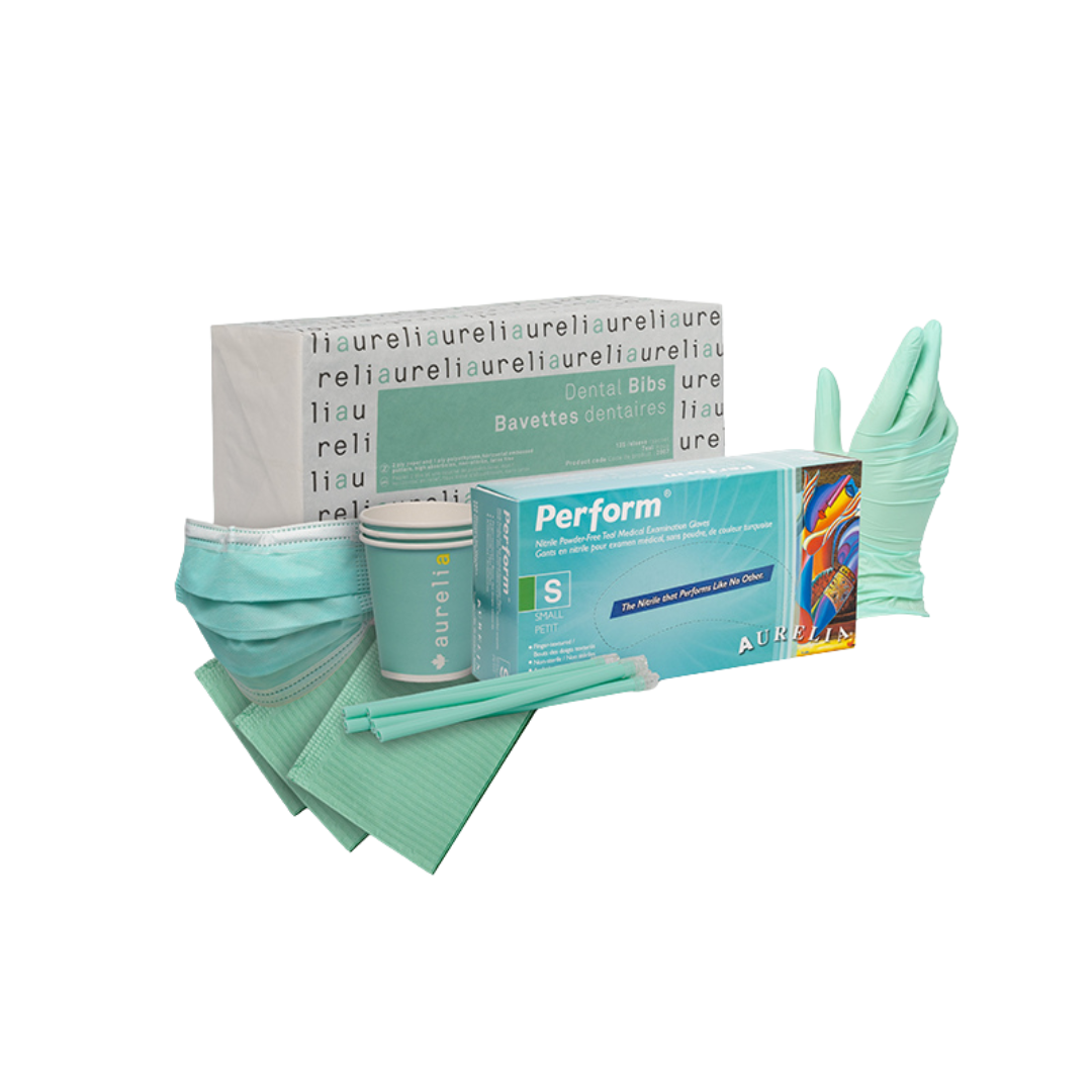 Aurelia Chroma Aqua Kit™ | Complete Dental PPE Kit | Perform Nitrile Gloves + Masks + Bibs + More | Canada