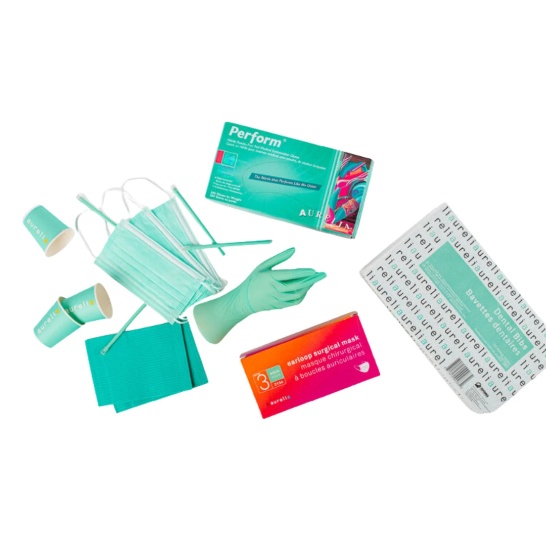 Aurelia Chroma Aqua Kit™ | Complete Dental PPE Kit | Perform Nitrile Gloves + Masks + Bibs + More | Canada