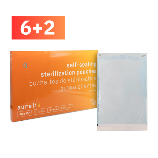Aurelia Self-Sealing Sterilization Pouches 10″ x 15″ – Class 4 Steam Indicators (Single Box or Full Case)