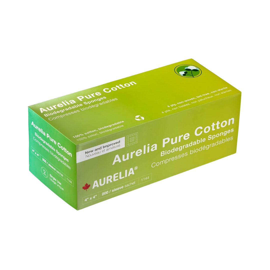 Aurelia PurCotton Biodegradable Non-Woven Sponges | 4"x4" | 4-Ply | 2,000/Box | Canada