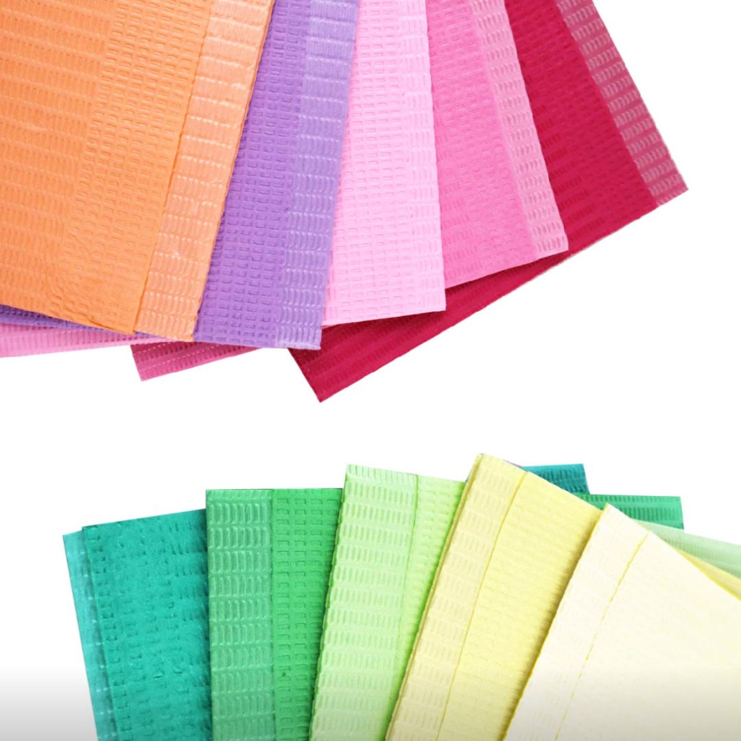 pink, blue, green dental patient bibs 13x18 500/box