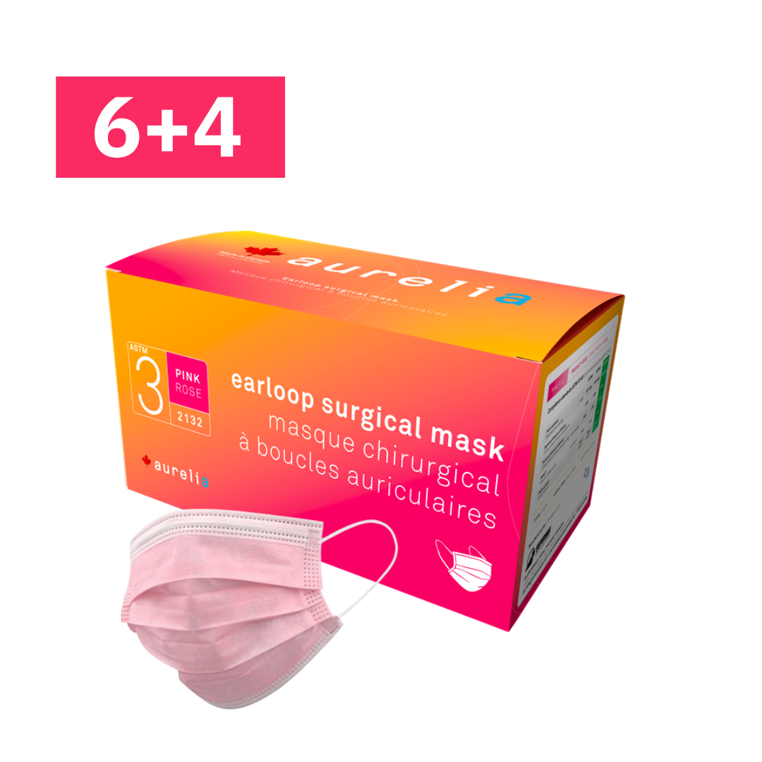 pink Aurelia blue ASTM Level 3 3-ply surgical mask box – 50 count – made in Canada