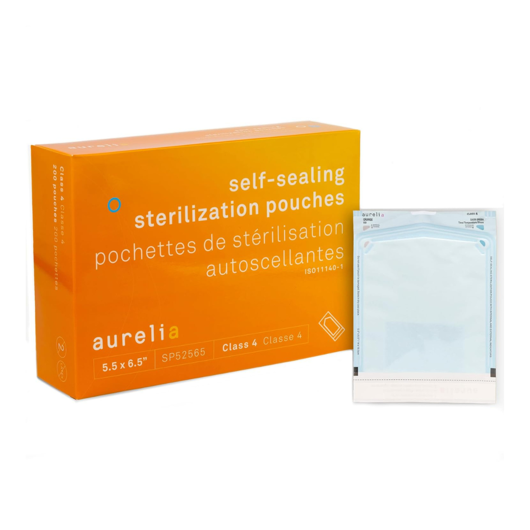 Supermax Aurelia Self-Sealing Sterilization Pouches – 5.5″ × 6.5″ – Class 4 (Single box or Full Case)