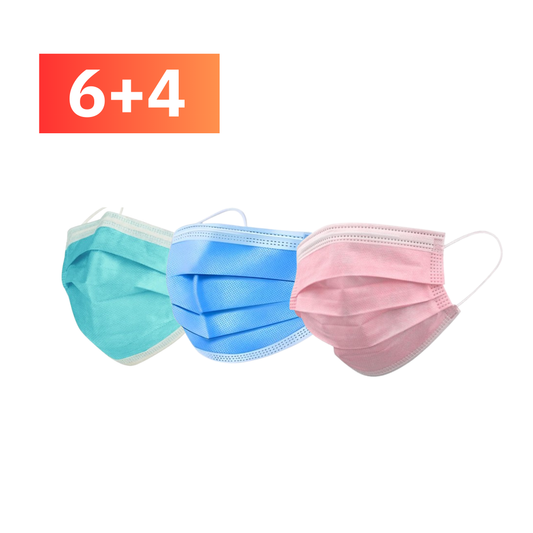 blue, aqua, pink Aurelia ASTM Level 3 3-ply earloop surgical mask with aluminum nosepiece