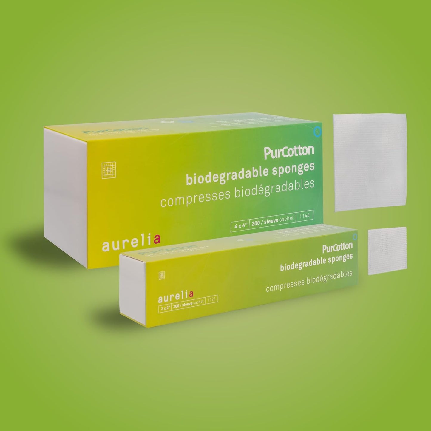 Aurelia PurCotton Biodegradable Non-Woven Sponges | 2"x2" | 4-Ply | 4,000/Box | Canada