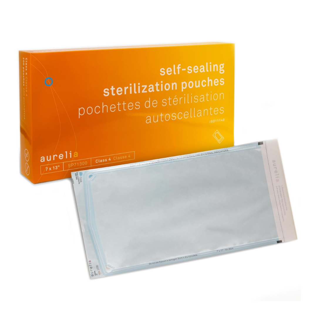 Aurelia Self-Sealing Sterilization Pouches 7″ × 13″ – Class 4 Indicators  (Single Box or Full Case)