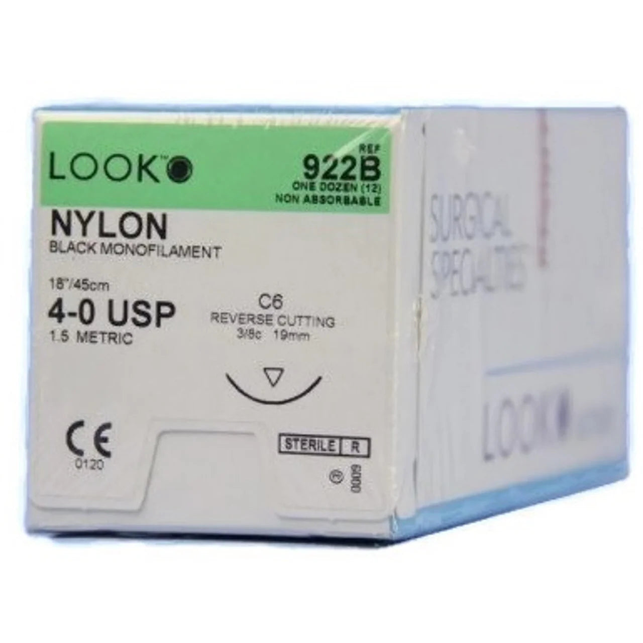 Fil de suture en nylon monofilament noir avec aiguille triangulaire C6, 45 cm (18 po), taille 4-0, 12/PAQ