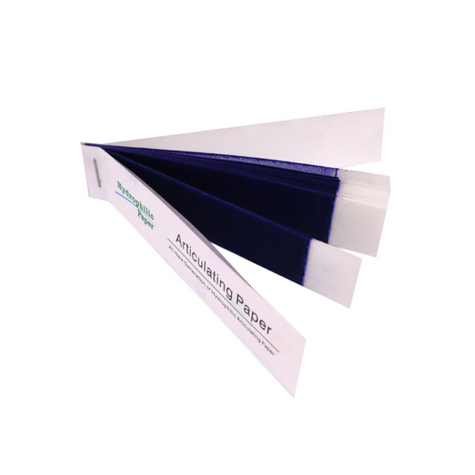 Thick 100-micron blue and red straight-bar articulating paper, 12 books per box.