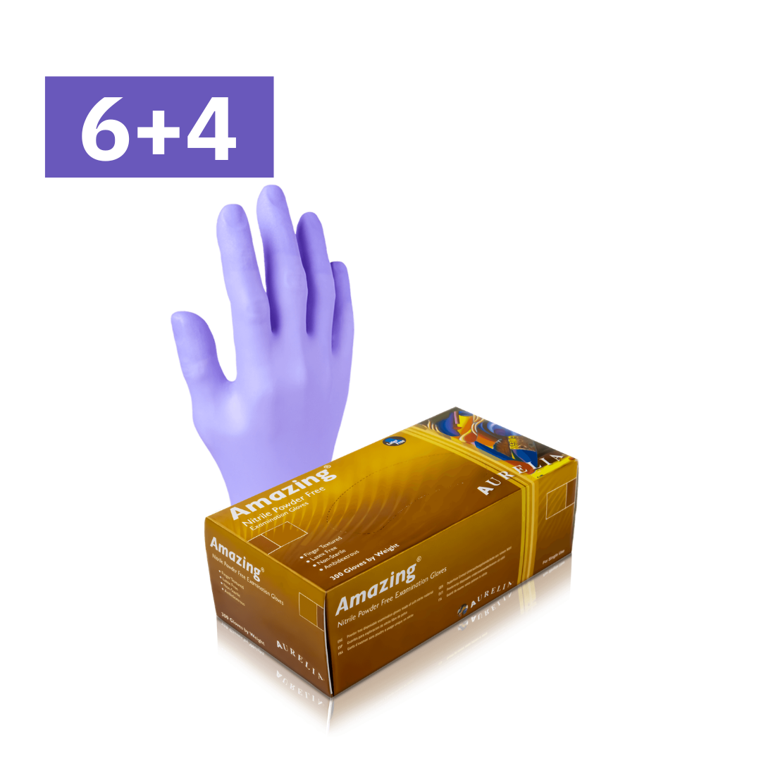 Aurelia Amazing purple nitrile gloves Large (L) – 300 per box. Chemotherapy-tested, latex-free, textured grip. Fast shipping across Canada.