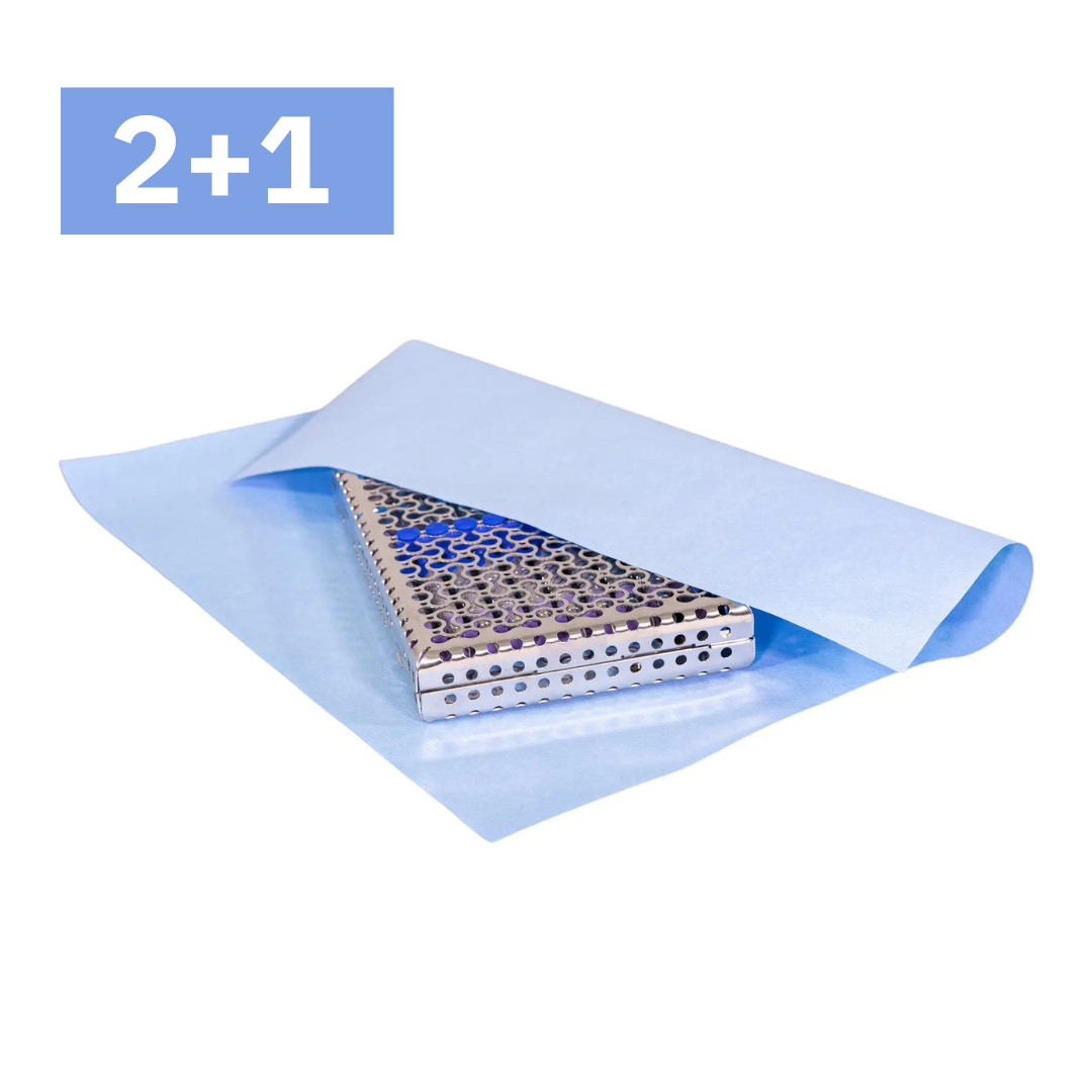Aurelia CSR sterilization wraps in 12, 15, and 20 inch sizes – cellulose fiber blue wrap sheets for dental and medical use.
