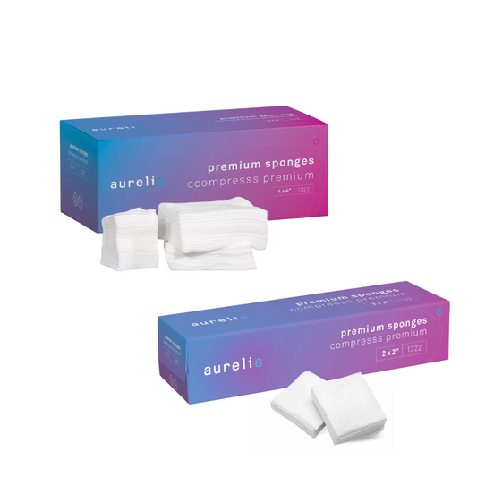 Two Aurelia premium sponge boxes with white compressed pads in front