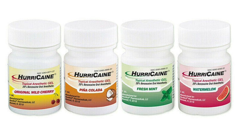 Dental topical anesthetic gel HurriCaine 1oz used for fast numbing relief