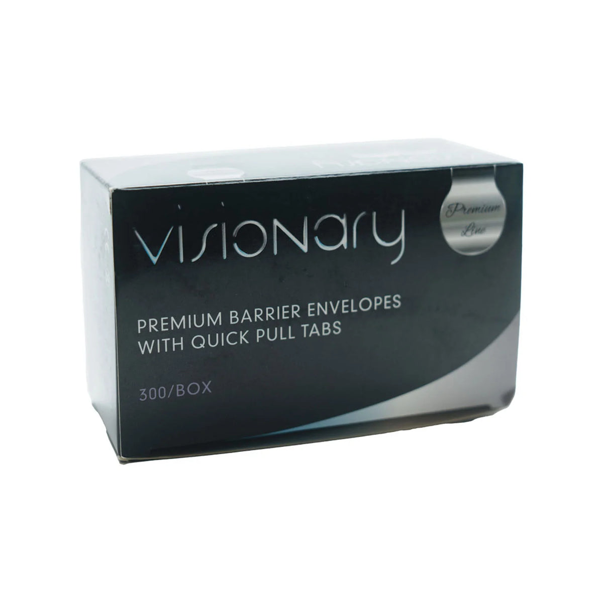 Box of Visionary premium barrier envelopes with quick pull tabs on a white background