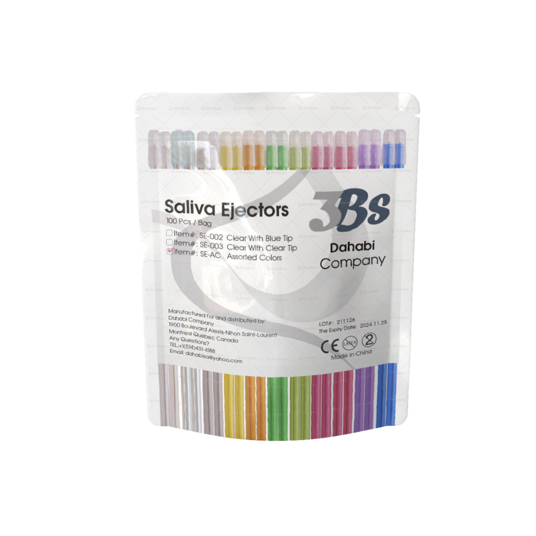 Dental Disposables, Saliva Ejector Assorted Color, 100/Bg. Éjecteurs de salive jetables pour usage dentaire, couleurs assorties, 100/sac