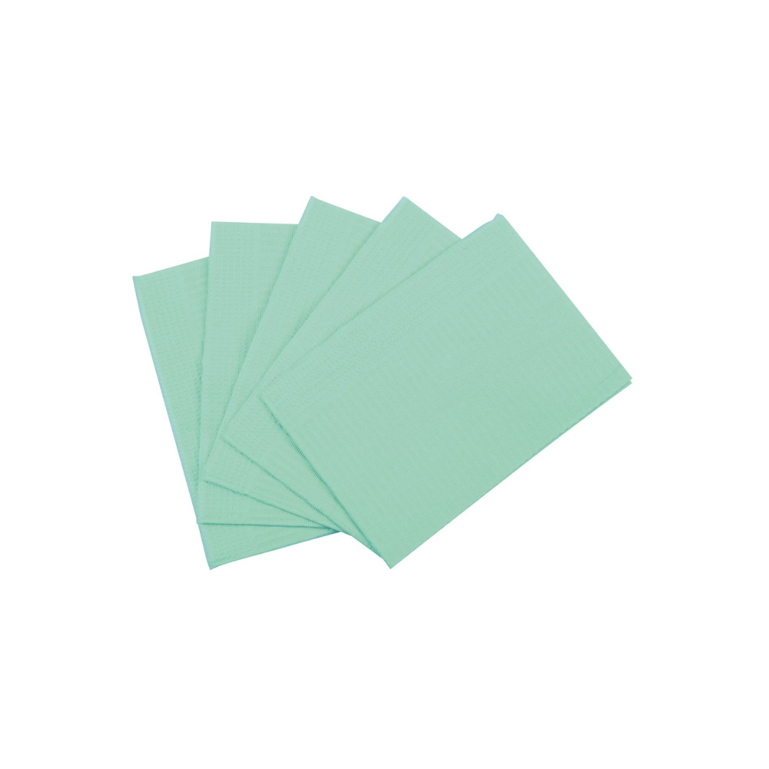 Dental Disposables, Bibs Green (500) 2-Ply + 1-Poly 13"x18" Bavoirs jetables pour usage dentaire, vert (500), 2 couches + 1 couche poly, 13"x18"