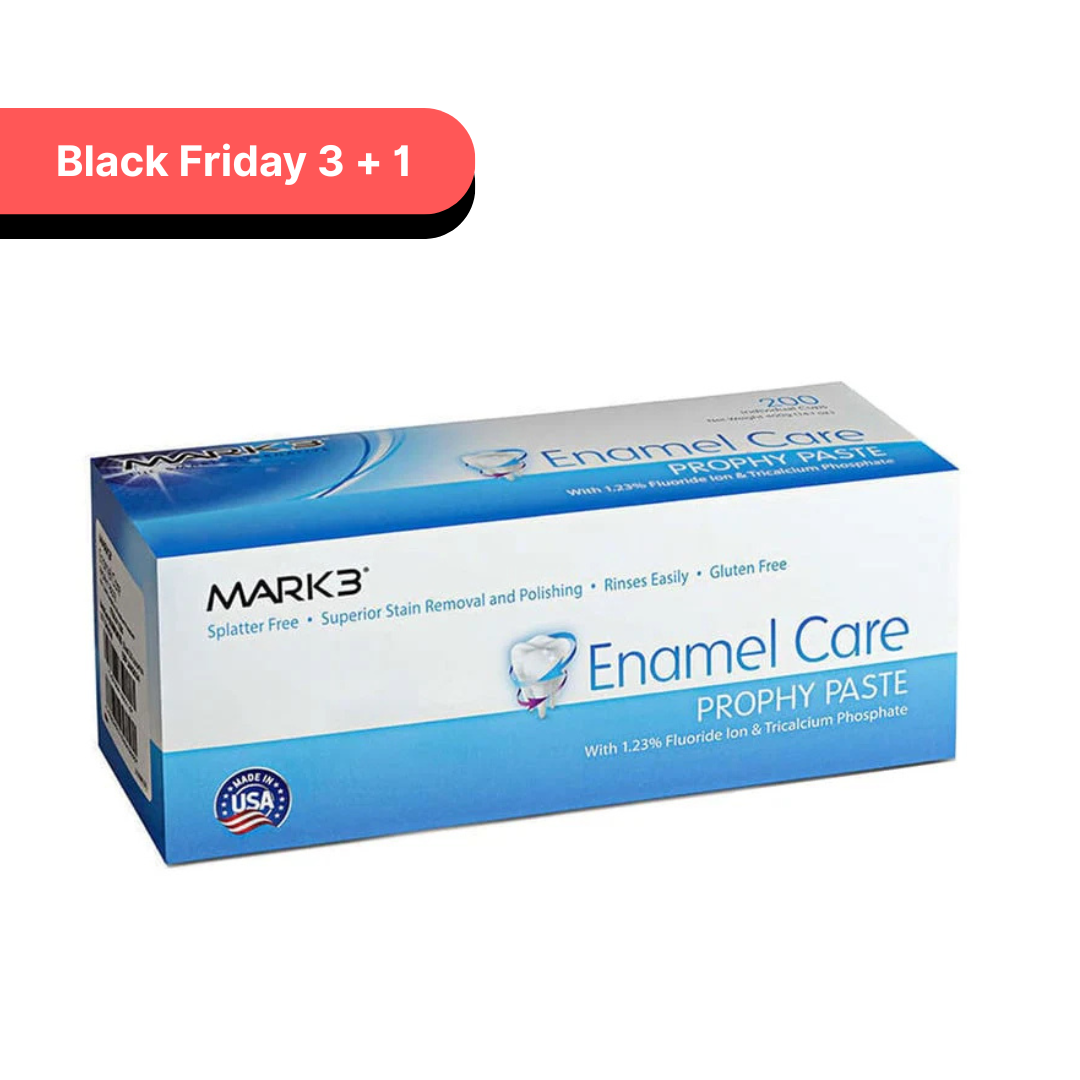 Box of Mark3 Enamel Care Prophy Paste with Black Friday promotion text. MARK3 Enamel Care Prophy Paste – Medium Grit Mint Flavor for professional dental polishing