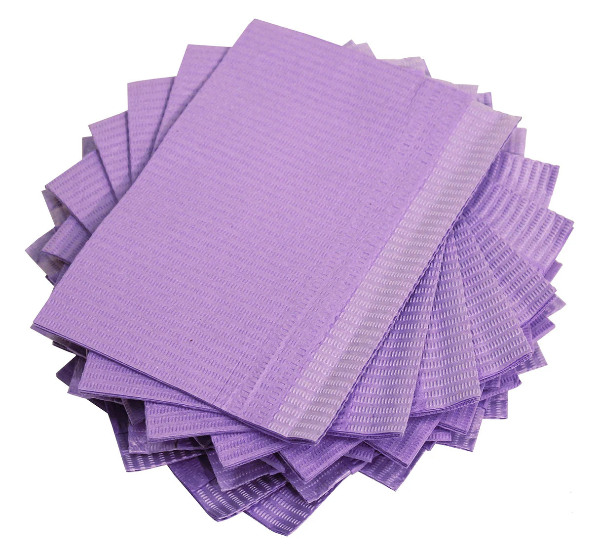 Lavender dental bibs by Aurelia, 500-pack, pure cellulose, SKU 2003.
