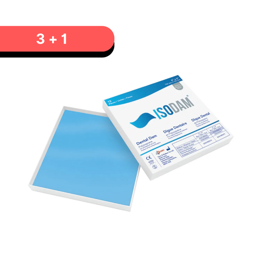 Isodam HD Non-Latex Dental Dam in 6"x6" and 5"x5" Medium heavy sizes for dental isolation and moisture control