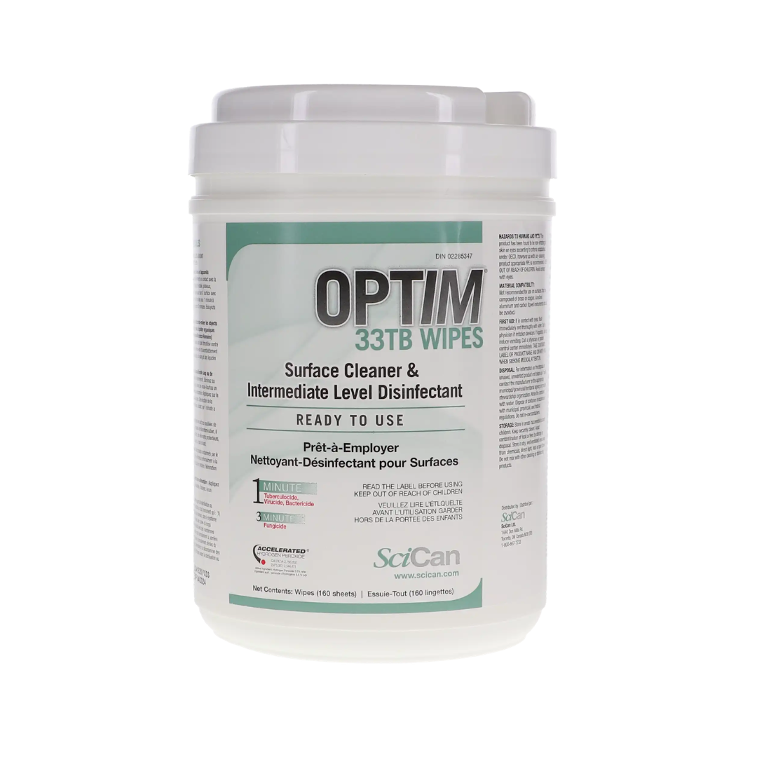Optim 33TB disinfectant wipes unscented 160 count canister