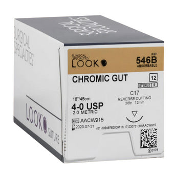 Fils de suture Catgut chromé 546B 4-0, longueur 45 cm, aiguille C17, (12/paquet)