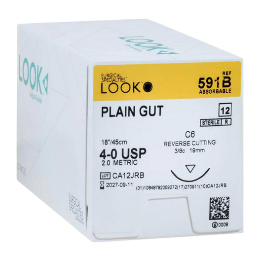 Plain Gut Sutures 591B – 4-0, 18" C-6, 3/8 Circle, 19 mm (12/Pack)