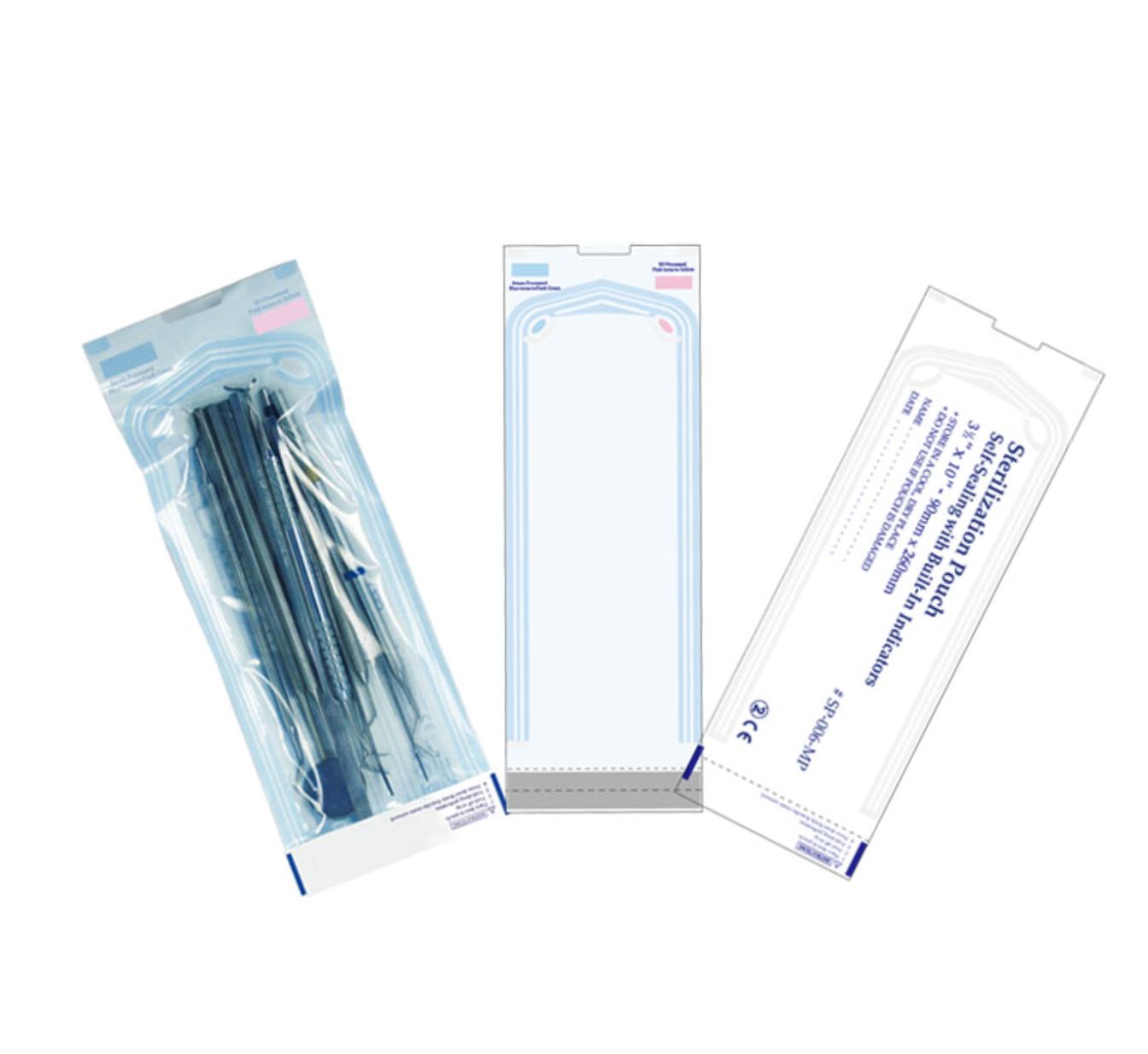 Dental disposable Sterilization Pouches with 2 indicators, 3.5'' x 10'', 200/box Pochettes de stérilisation Pochettes de stérilisation avec 2 indicateurs, 3,5'' x 10'', 200/boîte