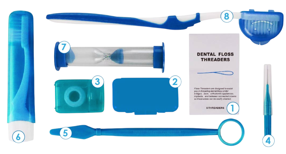 8-Piece Orthodontic Patient Kit – Blue – Braces Care Kit