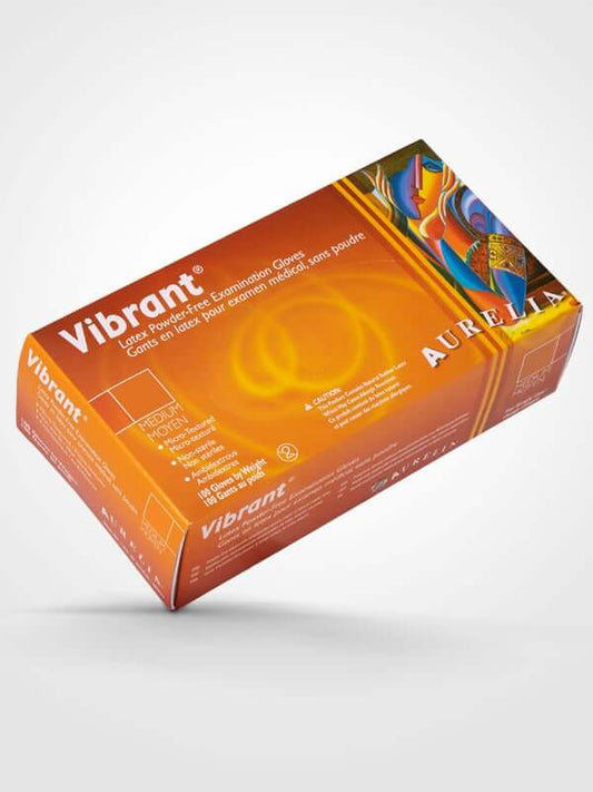 Aurelia Vibrant latex gloves size XS, powder-free, micro-textured, creamy beige, 100 per box.
