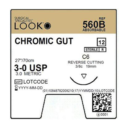 Chromic Gut Sutures 560B – 3-0, 27" C-3, 3/8 Circle, 13 mm (12/Pack)