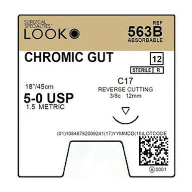 Chromic Gut Sutures 563B 5-0 18" C-17 3/8 Circle 12mm (12/Pack)